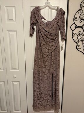Oleg Cassini Mauve Lace Draped Maxi Dress
